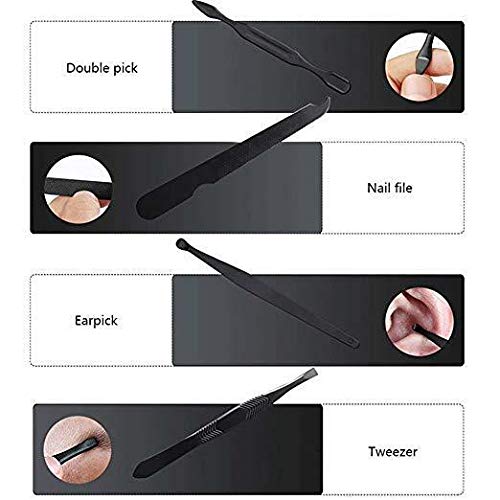 Azbvek Professional Multifunction Nail Clipper Set in Black Stainless Steel with Leather Case