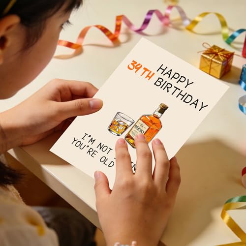 Funny 39th Birthday Card for Him/Her - Whiskey Humor & Keepsake
