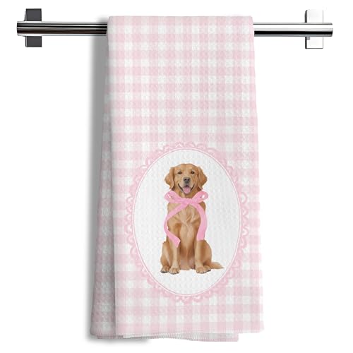 Coquette Pink Bow Golden Retriever Hand Towels - 16x24 Inches