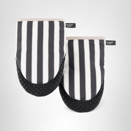 kate spade new york Botanical Stripe Mini Oven Mitt 2-Pack Set, 5.5" x 8", Black/Beige