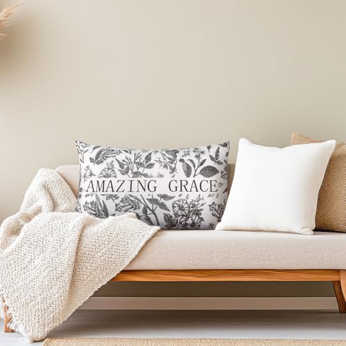 Amazing Grace Christian Pillow Cover 12x20 - Inspirational Decor for Women