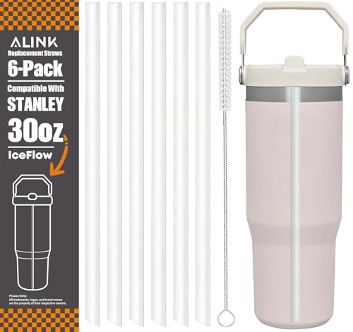 ALINK Replacement Straws for Stanley IceFlow 30oz Flip Tumbler, 6 Pack Clear