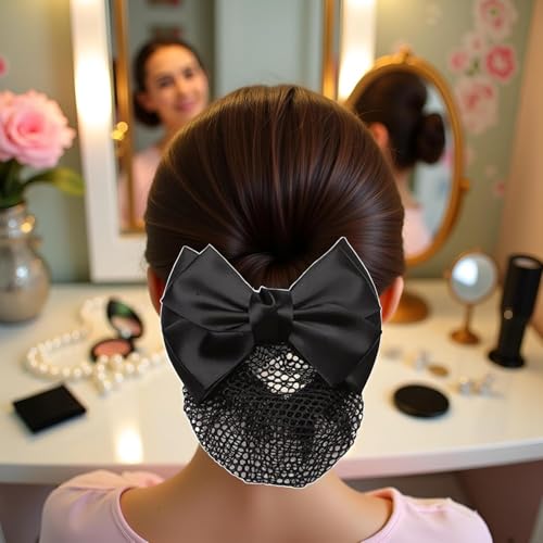 Mozff Bowknot Hair Bun Net Clip Occupational Snood for Dance and Work