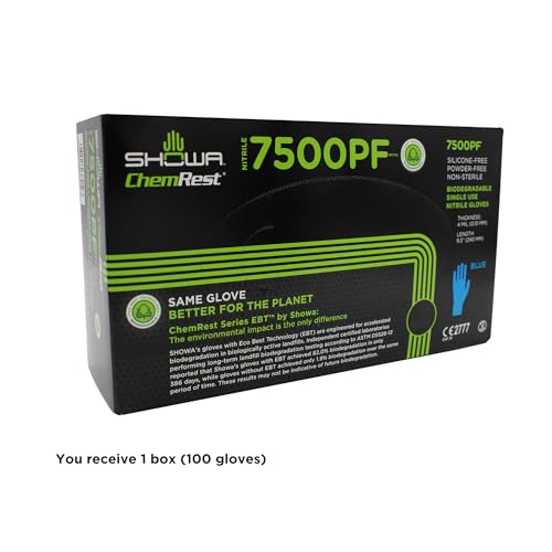 SHOWA 7500PF Biodegradable Nitrile Disposable Gloves, 4 Mil, X-Small