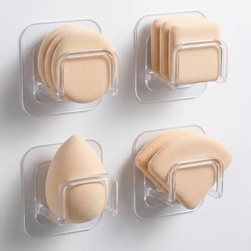 VANRIOS 4-Pack Adhesive Wall-Mounted Powder Puff Holder - Clear
