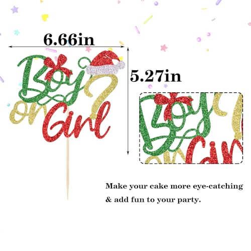 Christmas Boy or Girl Gender Reveal Cake Toppers with Glitter Santa Hat