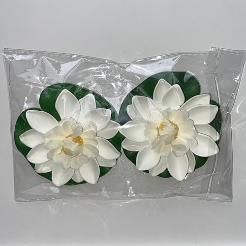 Artificial Floating Foam Lotus Flowers & Leaves for Pond & Aquarium Decor, White