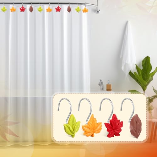 Cinnvoice 12 Pcs Autumn Maple Leaf Shower Curtain Hooks