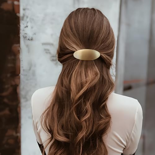 GAQWOK 3-Inch Oval Gold Hair Barrette Vintage Metal Clip for Thick Hair