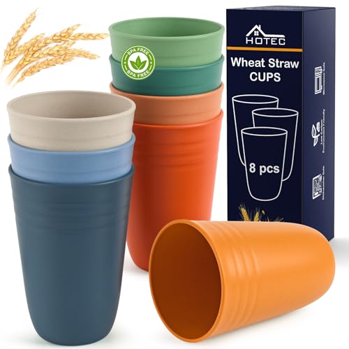 HOTEC 15oz Reusable Plastic Cups, Unbreakable Multicolor Tumbler Set of 8