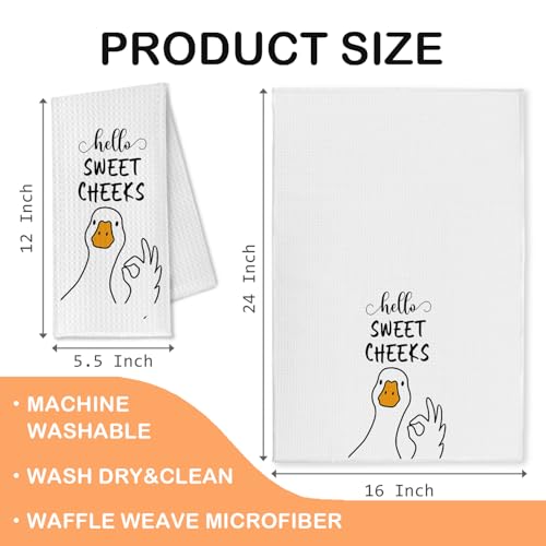 Funny Hello Sweet Cheeks Duck Hand Towels - 16x24 Inch Waffle Weave
