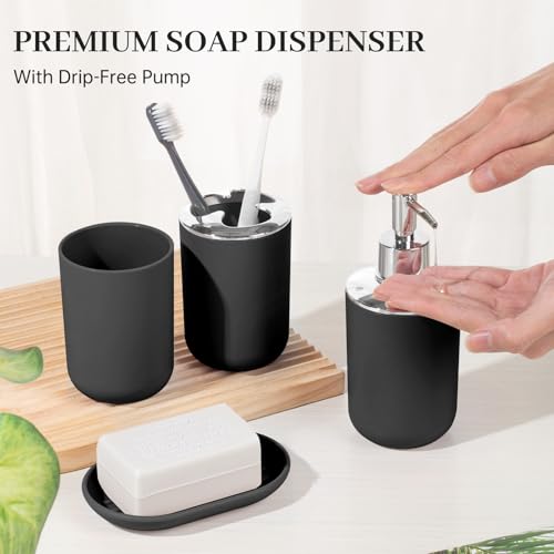 Black Plastic Bathroom Accessory Set - 4 Pcs by RRM