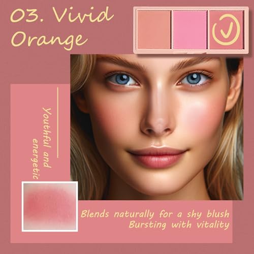 Kootinn 3-Color Matte Pink Blush Palette with Brush Long Lasting