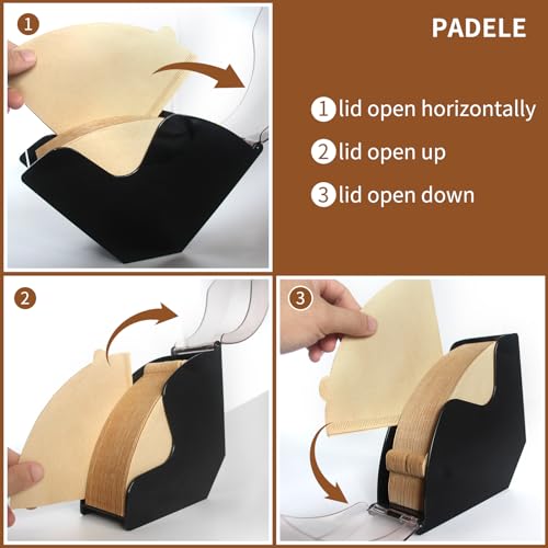 PADELE Black Coffee Filter Holder - Countertop Dispenser for 8-12 Cup Filters