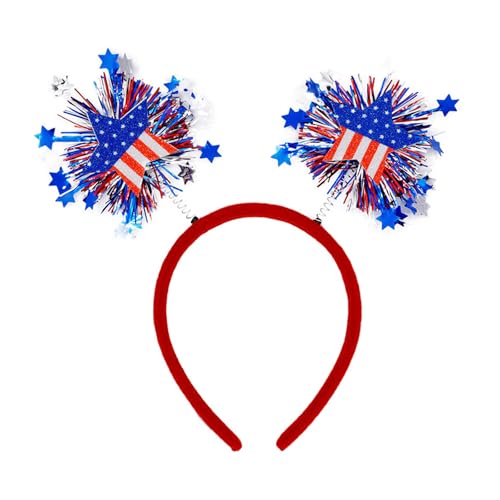 4th of July Patriotic Glitter Star Headband with Red White Blue Tassels