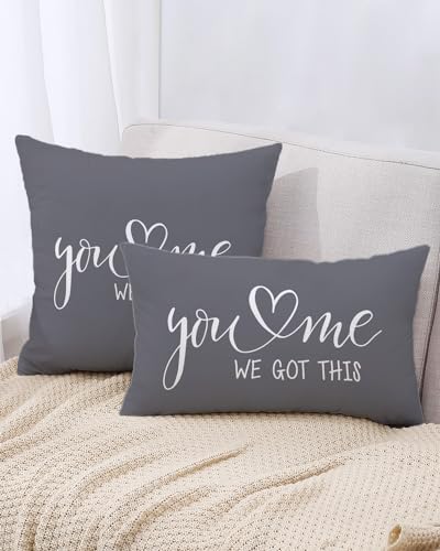 You & Me Farmhouse Lumbar Pillow Cover, 12x20 Inch Grey Rustic Script