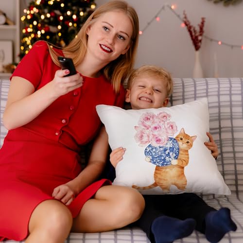 Exqcom Chinoiserie Orange Tabby Cat Flannel Throw Pillow Cover 18x18
