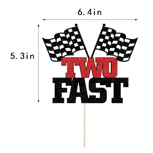 Two Fast Cake Topper - Black Glitter Race Car 2nd Birthday Decoration