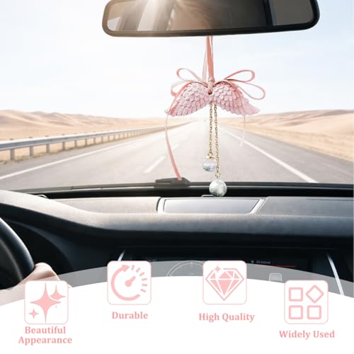 Angel Wings Car Hanging Ornament – Cute Pink Rear View Mirror Charm
