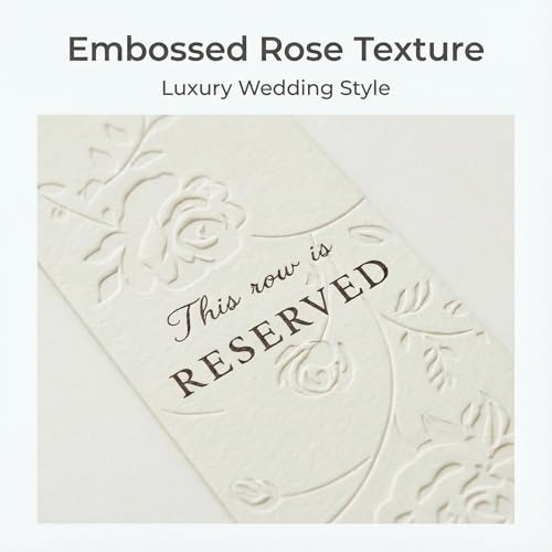 12 Pack Wedding Reserved Signs with Ribbons - Elegant Hand-Embossed Cardstock for VIP Guests