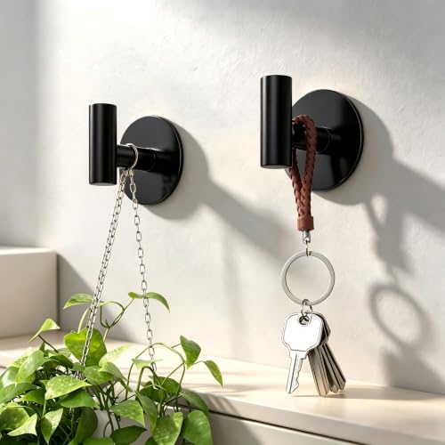 Heavy Duty Self-Adhesive Coat Hooks - Stainless Steel Wall Hooks (2 Pack, Black)