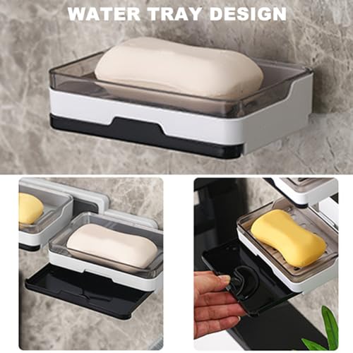 Wall Mounted Soap Dish with Drawer Drip Tray - 2 Pack, White