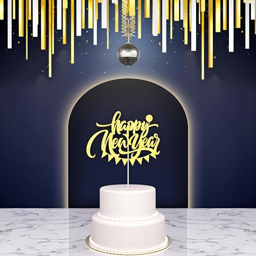 2026 Happy New Year Cake Topper - Glitter NYE Party Decoration
