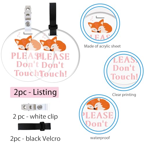 No Touching Baby Sign - 2 Pack Acrylic Stroller Tags with Clips