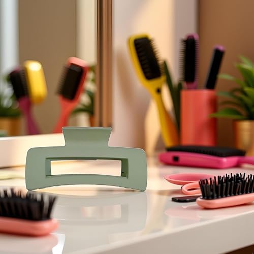Tnyvm Large Green Hair Claw Clip for Thick Hair No-Slip Square Barrette