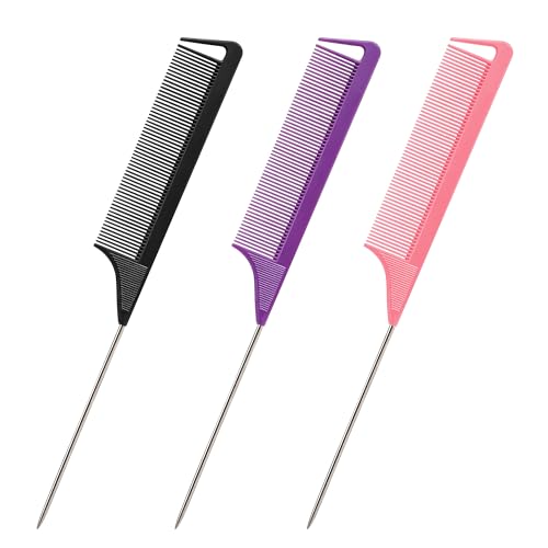 Rat Tail Combs Set 3Pcs Steel Pin Teasing & Parting Combs