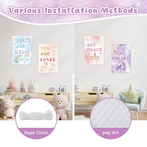 Unicorn Wall Decor Sign Set for Girls' Rooms - Inspirational Rainbow Art