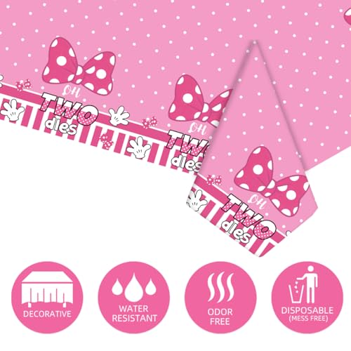 Cartoon Pink Bow Mouse Tablecloth - 3 Pack, 54x108 Inch for Birthday Parties
