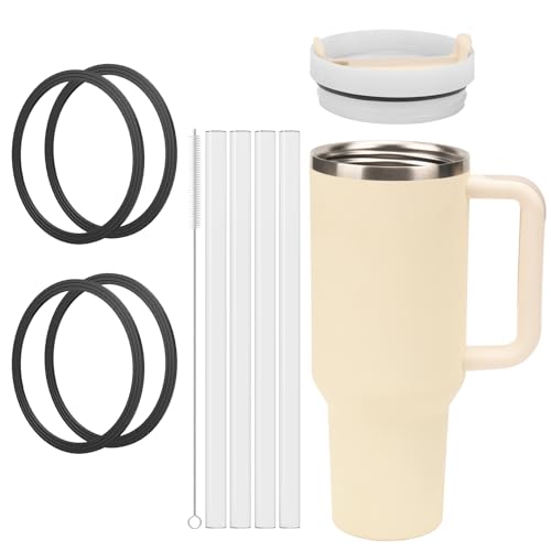 4 Pack Lid Gaskets Seals.Fit Stanley 40oz Adventure Quencher H2.0 & IceFlow tumblers. Leak - proof, keep drinks hygienic.Includes 4 straws and 1 brush