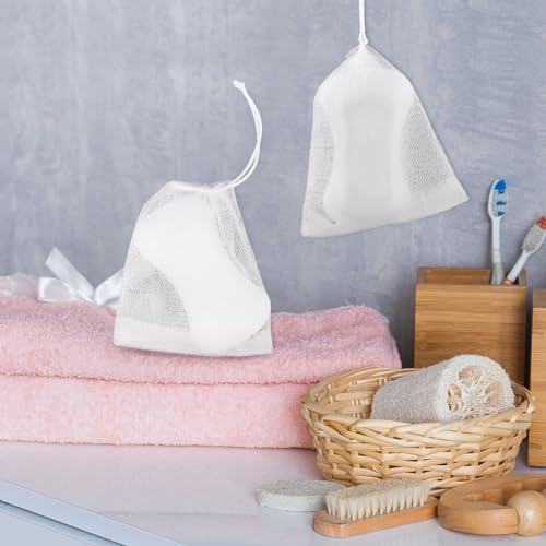Giantree 20 Pcs Mesh Soap Bags with Drawstring - Exfoliating Soap Pouch Saver for Shower and Bath (10.3 x 9.7 cm)