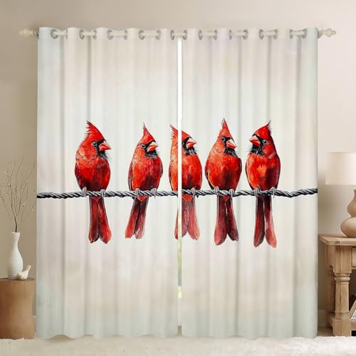 Feelyou Red Cardinal Darkening Curtains - 42 x 63 Inch Bedroom Drapes, Pack of 2