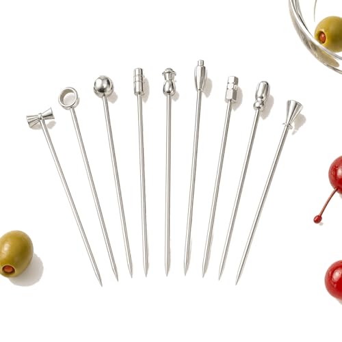9-Piece Stainless Steel Reusable Cocktail Picks Set