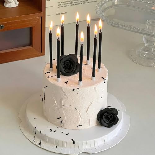 Black Long Thin Birthday Candles 24-Pack Tall Cake Toppers Party Supplies