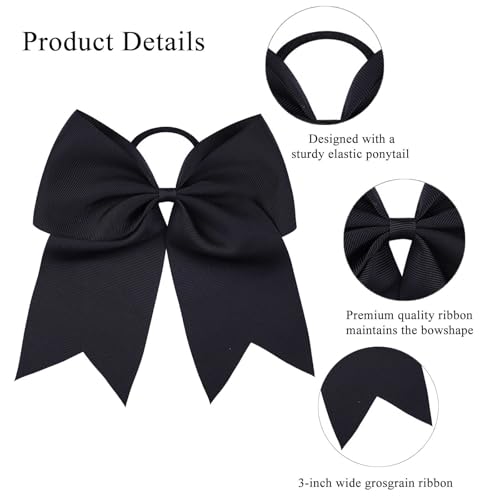 Twpribarn 8-Inch Jumbo Cheer Hair Bows with Elastic Ponytail Holder 2-Pack