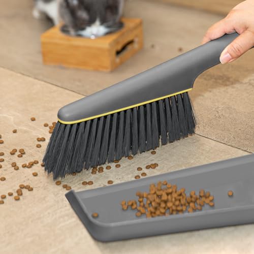Lumkew Small Broom and Dustpan Set, Portable Handheld Cleaning Brush - Gray