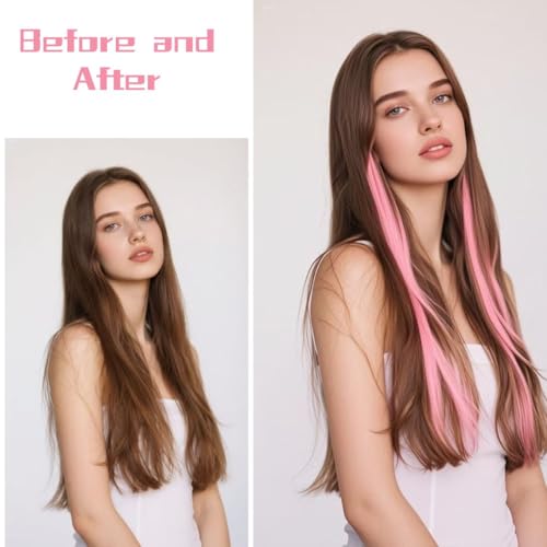 BUMMSEVEN 22" Straight Colored Clip-In Hair Extensions - Pink (12 Pcs)
