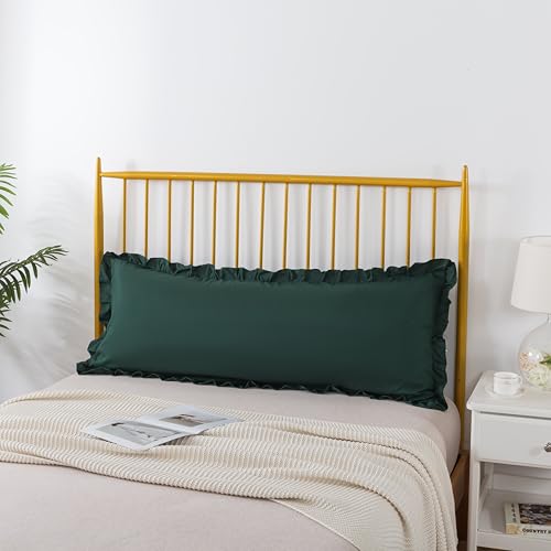 KAIANG Boho Body Pillow Case 20x54 Inches, Ruffled Dark Green Microfiber