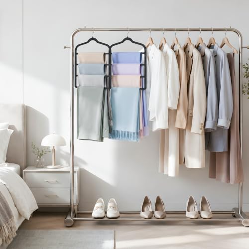 Aoyaiar 2-Pack Space Saving Pants Hangers, Non-Slip Velvet Multi-Tier Rack