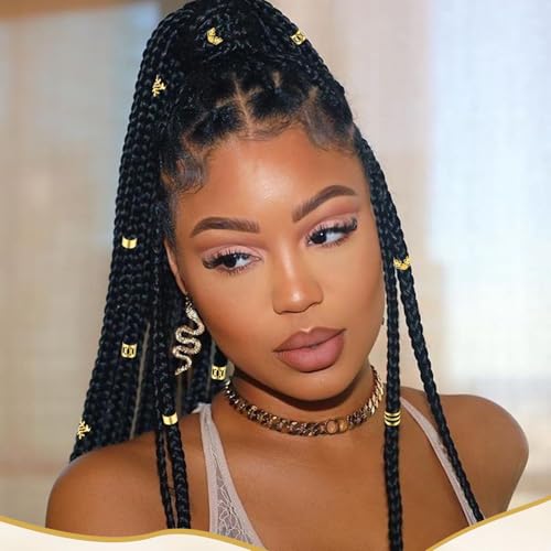 50-Piece Gold Hair Jewelry and Braid Rings Adjustable Cuffs
