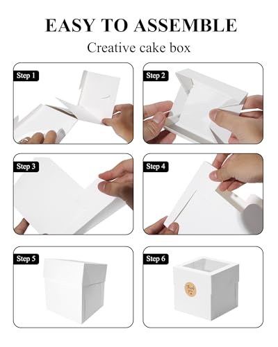 COTOPHER 6x6x6 Inch White Cake Boxes with Window - 5 Pack