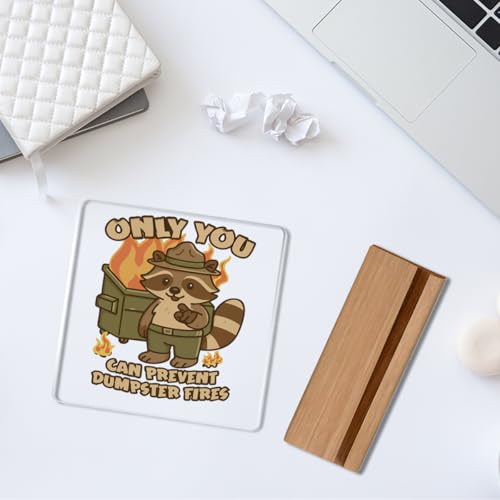 Raccoon Dumpster Fire Desk Sign - Funny Acrylic Office Decor 4x4"