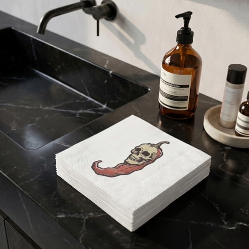 RUSPEPA 25 Pcs Skull Chili Pepper Cocktail Napkins - 3 Ply, 5x5 Inch