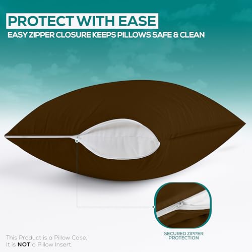 Utopia Bedding Queen Pillow Protectors, Waterproof Zippered Covers - Mocha (2-Pack)