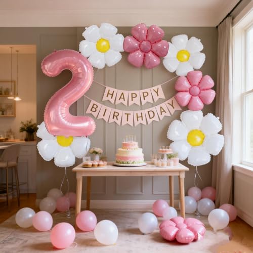 Daisy 2nd Birthday Party Decoration Set - 40 Inch Pink Number 2 Balloon
