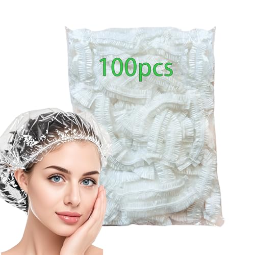 100PCS Disposable Clear Plastic Shower Caps - Large Waterproof Hair Caps