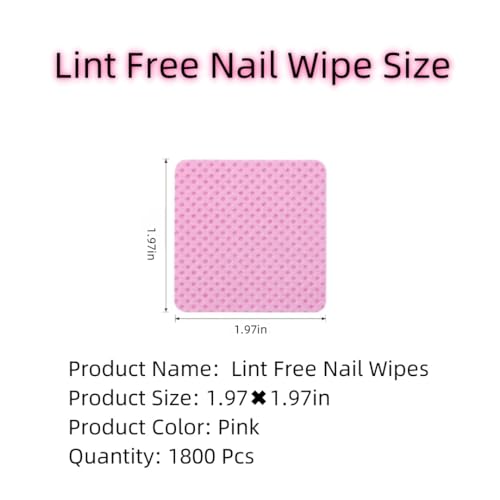 1800 PCS Lint Free Nail Wipes & Gel Polish Remover Pads, Pink
